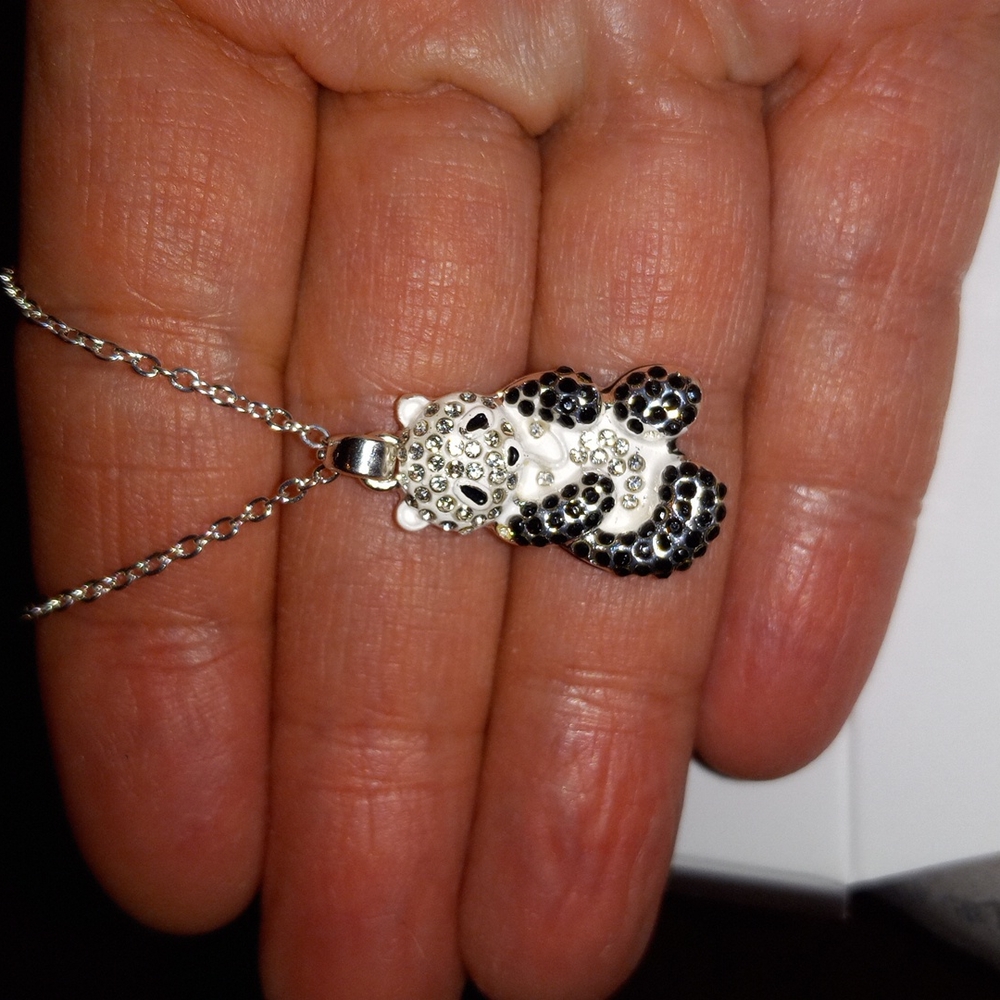 Crystal panda bear cub necklace